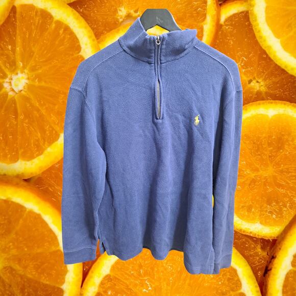 Polo Ralph Lauren Men’s Blue Quarter Zip Estate-Rib Pullover Sweater Size M - Picture 2 of 8